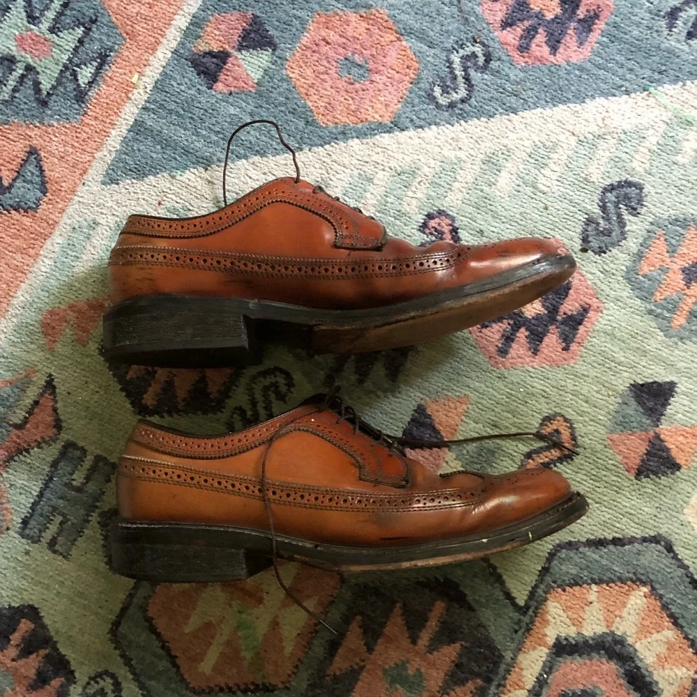 Vintage Wooden Soled Wingtip Shoes